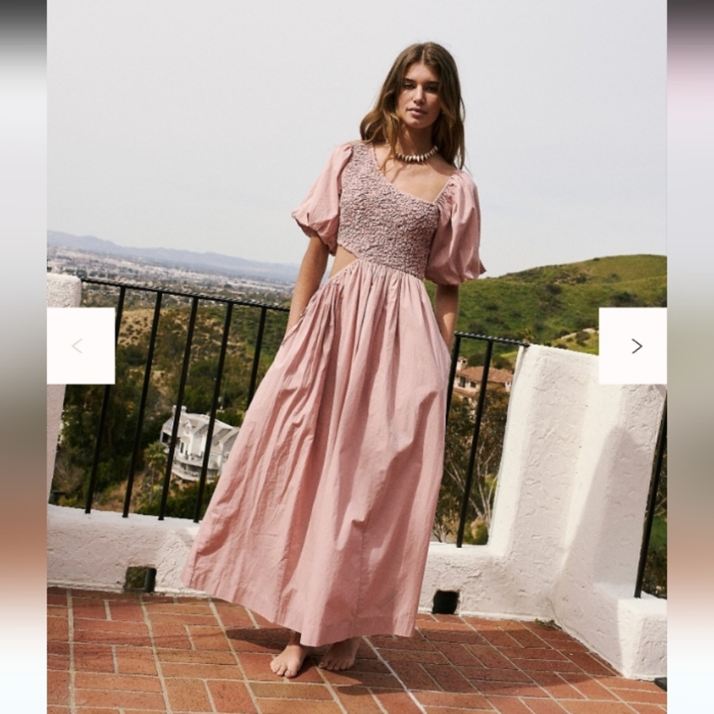 Free People Blush Pink Puff Sleeve Maxi Dress